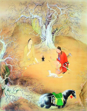 橋本關(guān)雪 《訪隱圖》，絹本設(shè)色，昭和5年（1930），足立美術(shù)館藏