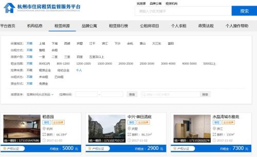 杭州住房租賃監(jiān)管服務(wù)平臺上的租賃房源信息。來自網(wǎng)絡(luò)截圖