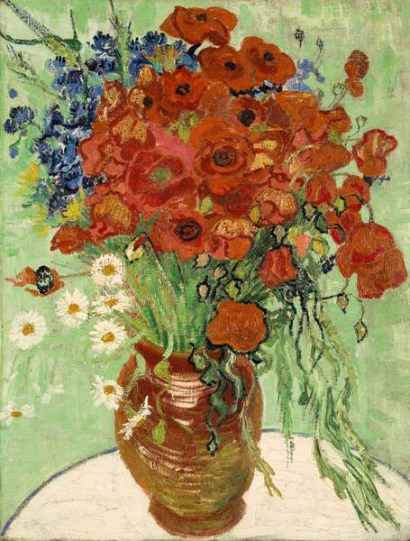 1、梵高《雛菊與罌粟花》Vase with Daisies and Poppies, Vincent van Gogh