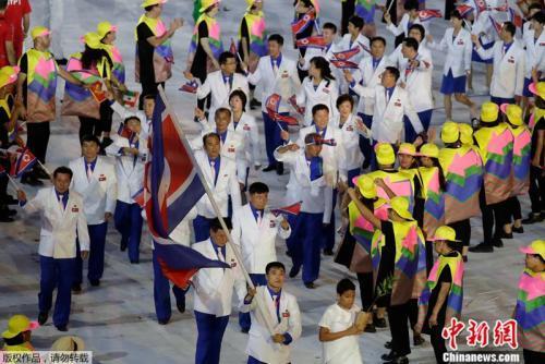 資料圖：2016年里約奧運(yùn)會(huì)上，朝鮮代表團(tuán)入場(chǎng)。