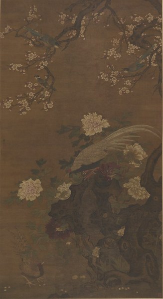     （明 ）呂紀(jì)《 牡丹白鷴圖》， 184×99.8cm， 中國(guó)畫(huà)， 中國(guó)美術(shù)館藏