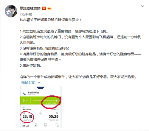 林志穎被曝因私人原因耽誤飛機(jī)行程 本人發(fā)文澄清